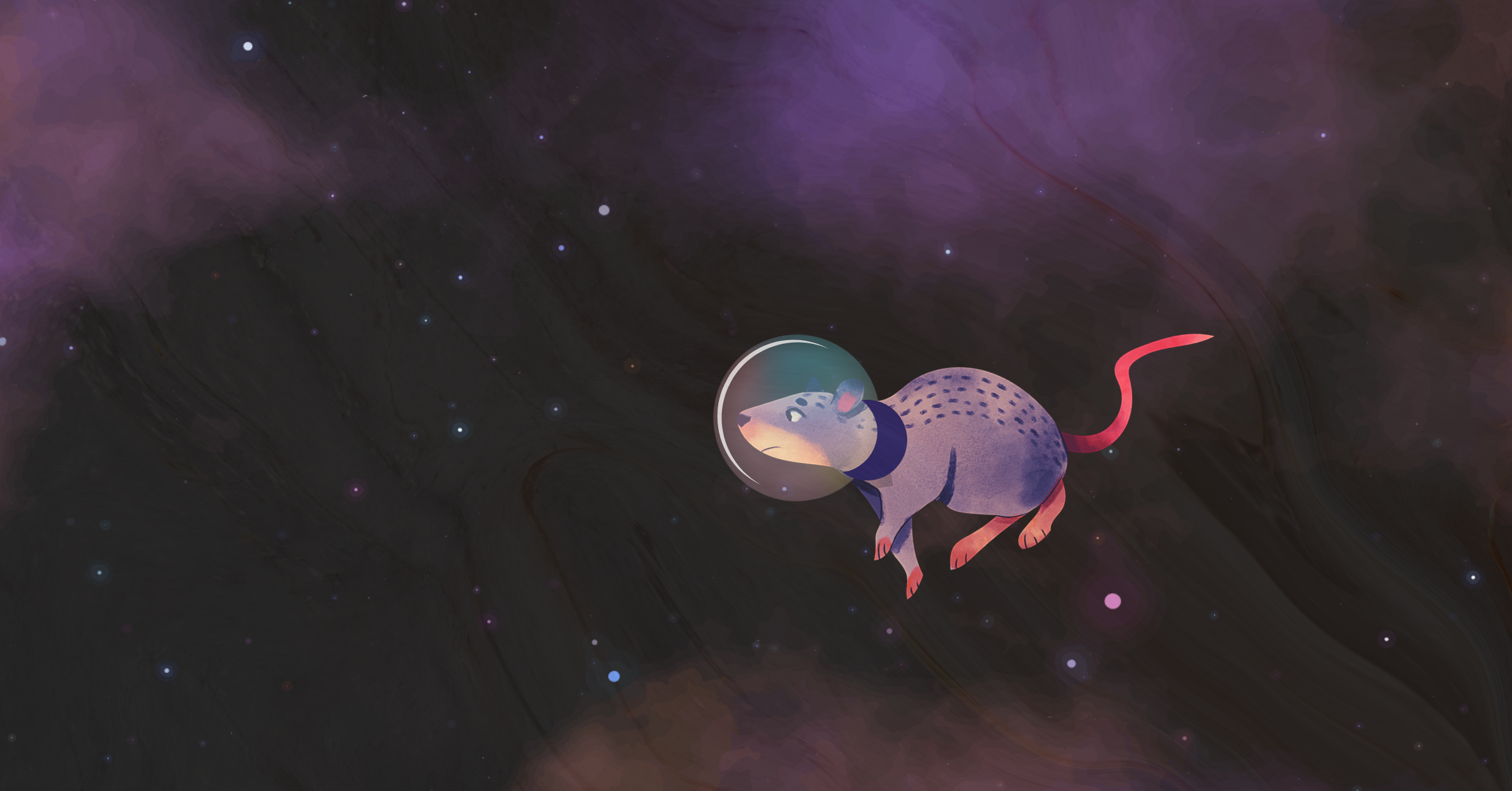 Cartoon image of a mouse in outer space